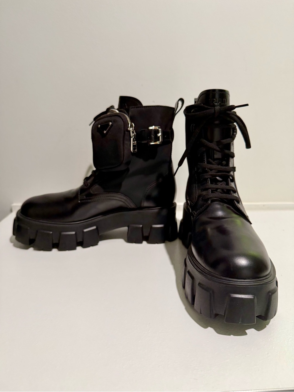 Prada Monolith Combat Boots w/ Pouch Re-Nylon Black NWOT Size 40 Made in Italy